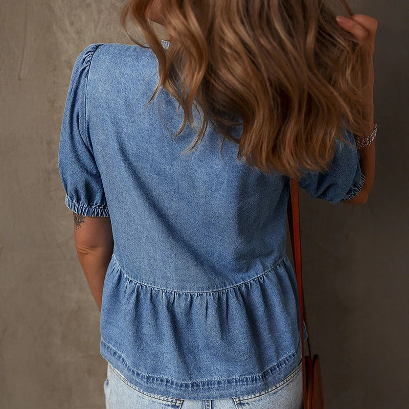Image of Lucille | Women's Tie Front Denim Blouse