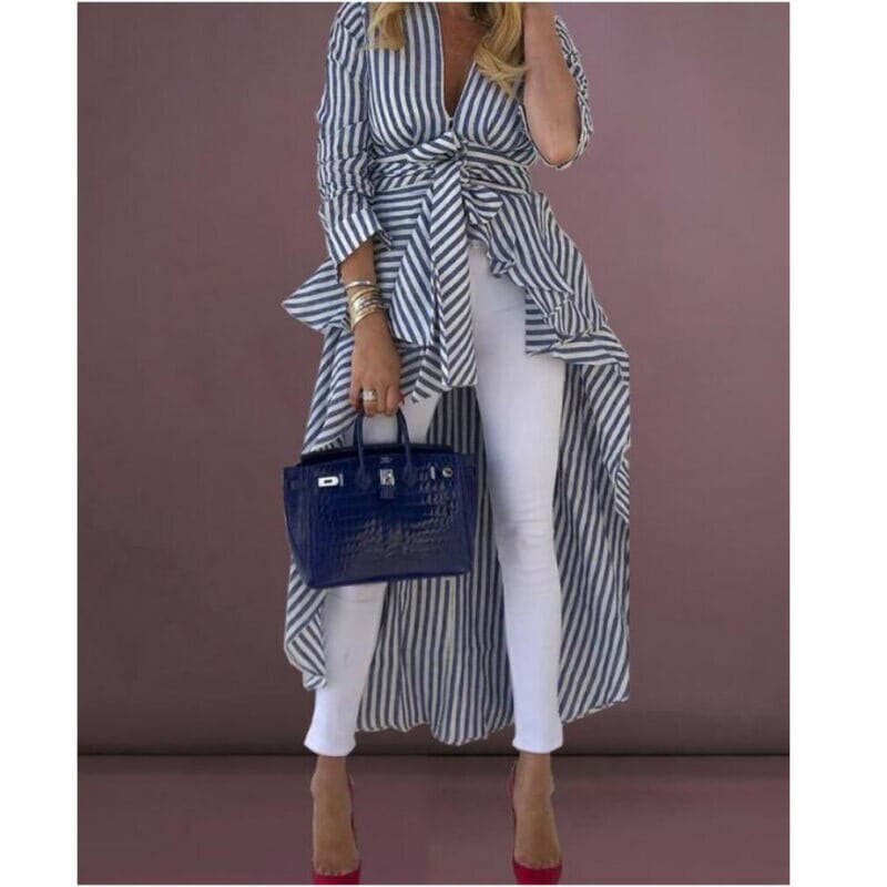 Image of Lucille | Women's Tie Waist Striped Blouse