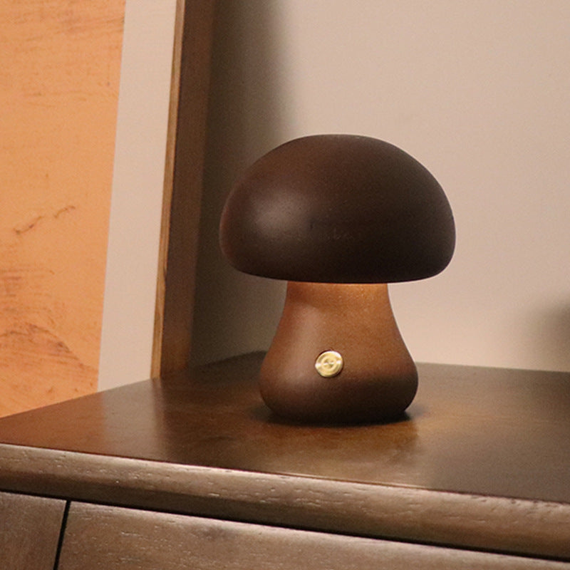 LUMONIGHT | Wooden Mushroom LED Night Light with Touch Switch | Atmospheric Lighting | Child-Friendly