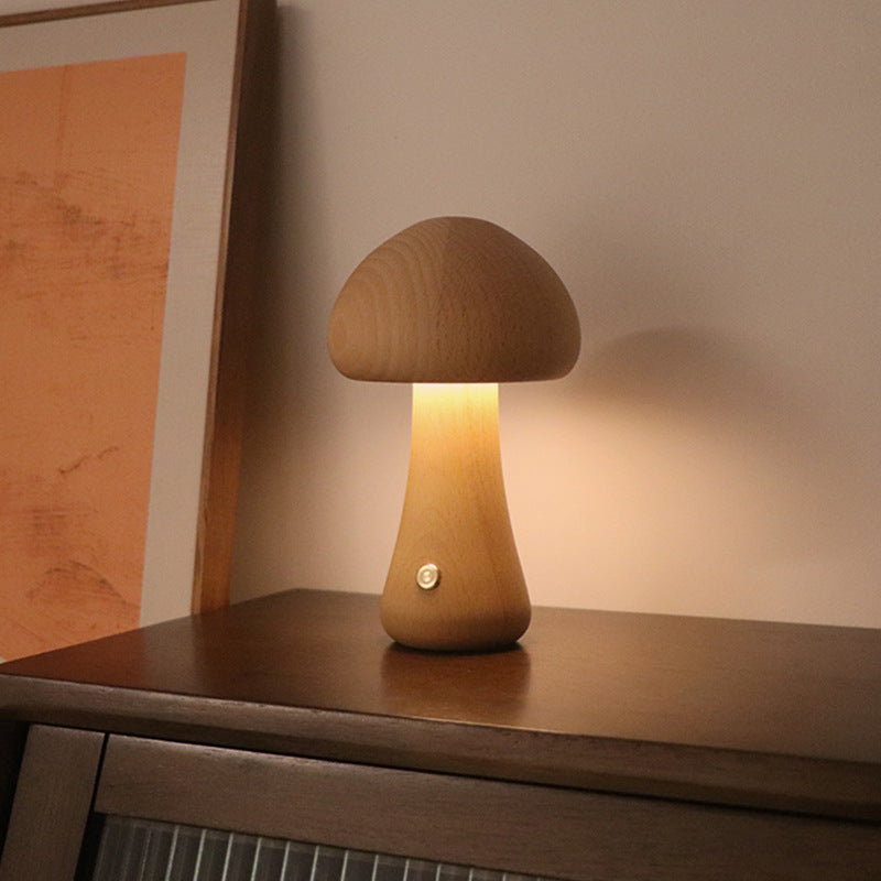 LUMONIGHT | Wooden Mushroom LED Night Light with Touch Switch | Atmospheric Lighting | Child-Friendly