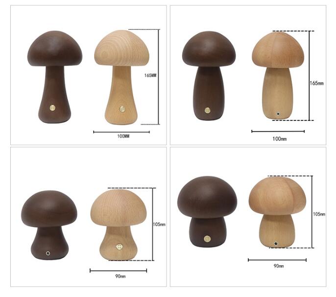 LUMONIGHT | Wooden Mushroom LED Night Light with Touch Switch | Atmospheric Lighting | Child-Friendly