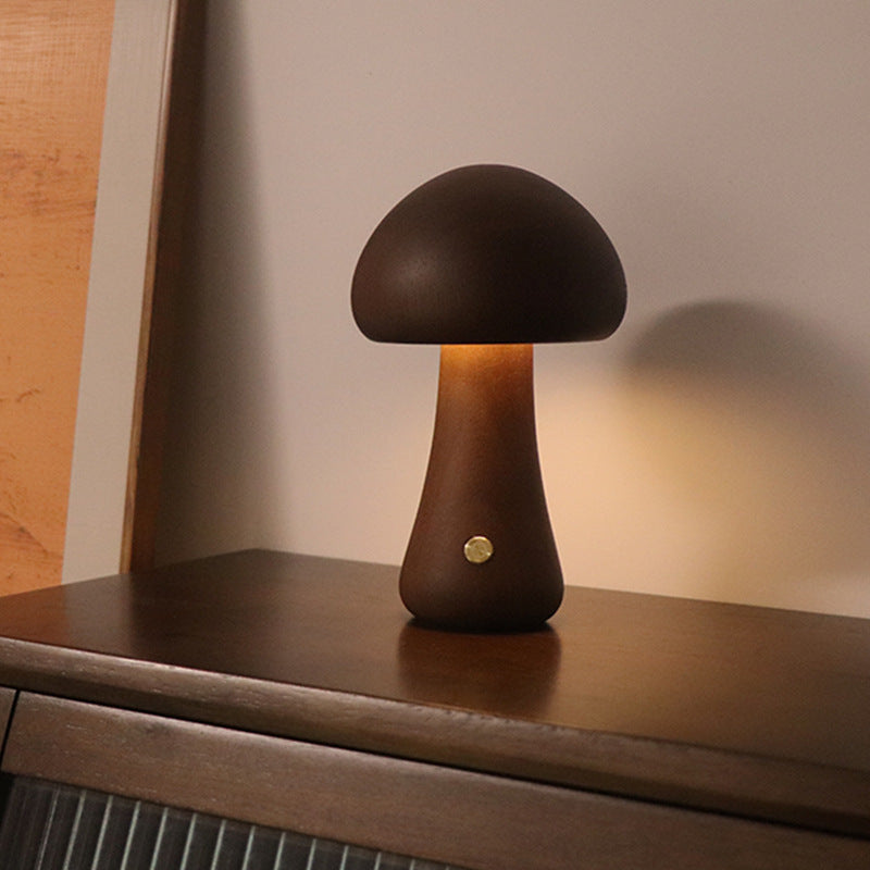 LUMONIGHT | Wooden Mushroom LED Night Light with Touch Switch | Atmospheric Lighting | Child-Friendly