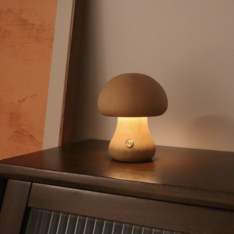 LUMONIGHT | Wooden Mushroom LED Night Light with Touch Switch | Atmospheric Lighting | Child-Friendly