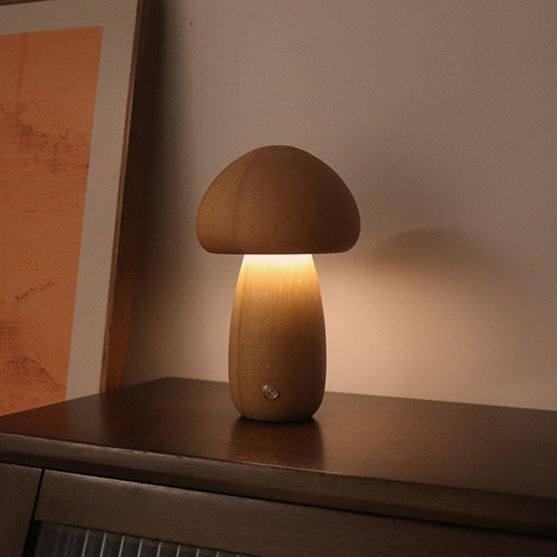 LUMONIGHT | Wooden Mushroom LED Night Light with Touch Switch | Atmospheric Lighting | Child-Friendly