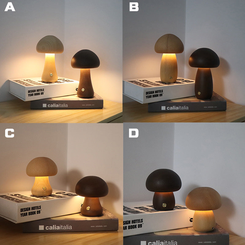 LUMONIGHT | Wooden Mushroom LED Night Light with Touch Switch | Atmospheric Lighting | Child-Friendly