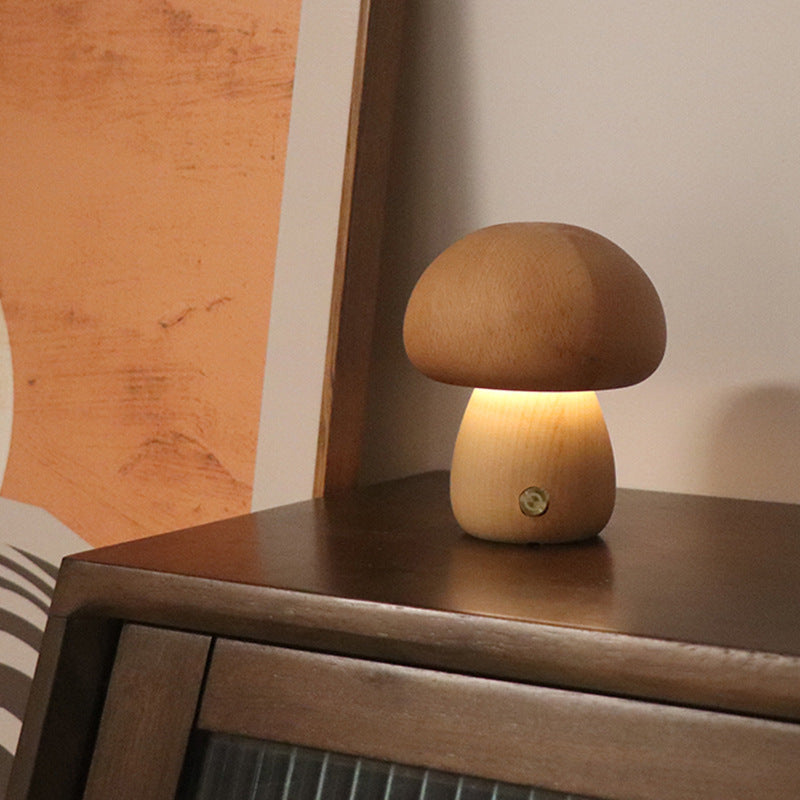 LUMONIGHT | Wooden Mushroom LED Night Light with Touch Switch | Atmospheric Lighting | Child-Friendly
