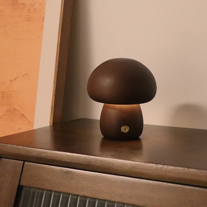 LUMONIGHT | Wooden Mushroom LED Night Light with Touch Switch | Atmospheric Lighting | Child-Friendly
