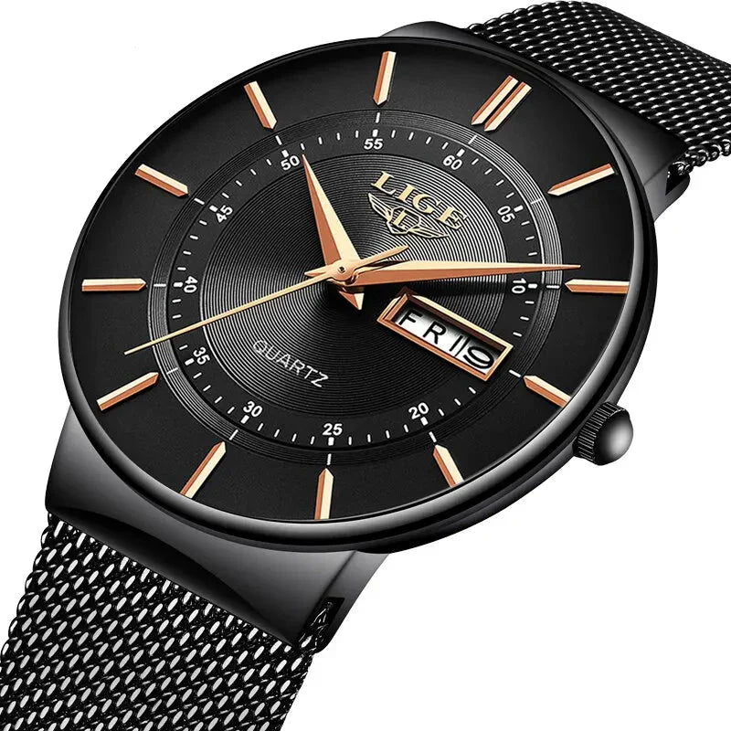 Luxury Men’s Ultra-Thin Waterproof Stainless Steel Quartz Watch – Elegant Date Display Sports Wristwatch