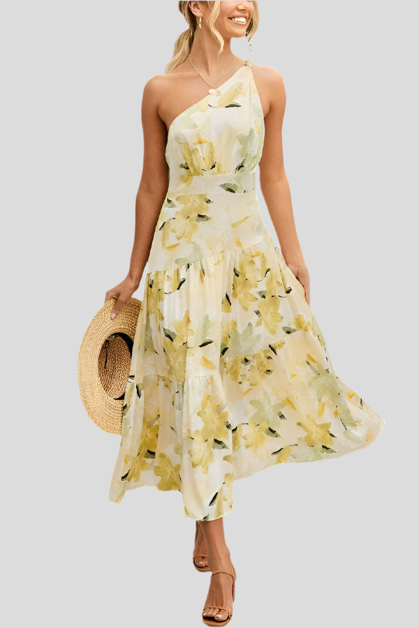 Image of Lydia | Women's One Shoulder A-Line Midi Dress