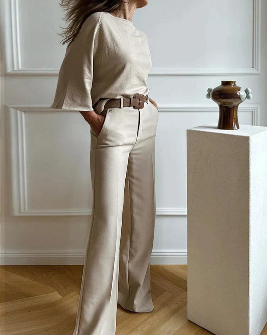 Image of Lynne | Women's Wide Leg Belted Two-Piece Set