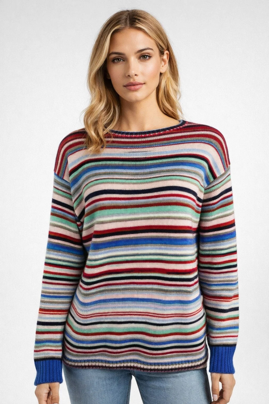 Image of Madeline | Women's Multi-Colored Crew Neck Long Sleeve Sweater