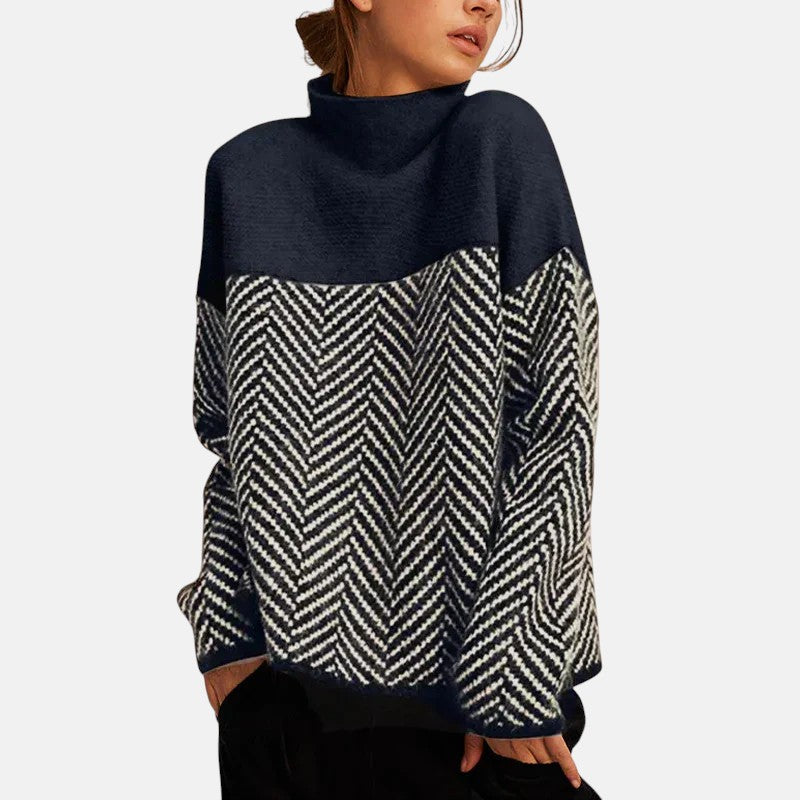 Image of Maisie | Women's Turtleneck Color Block Sweater