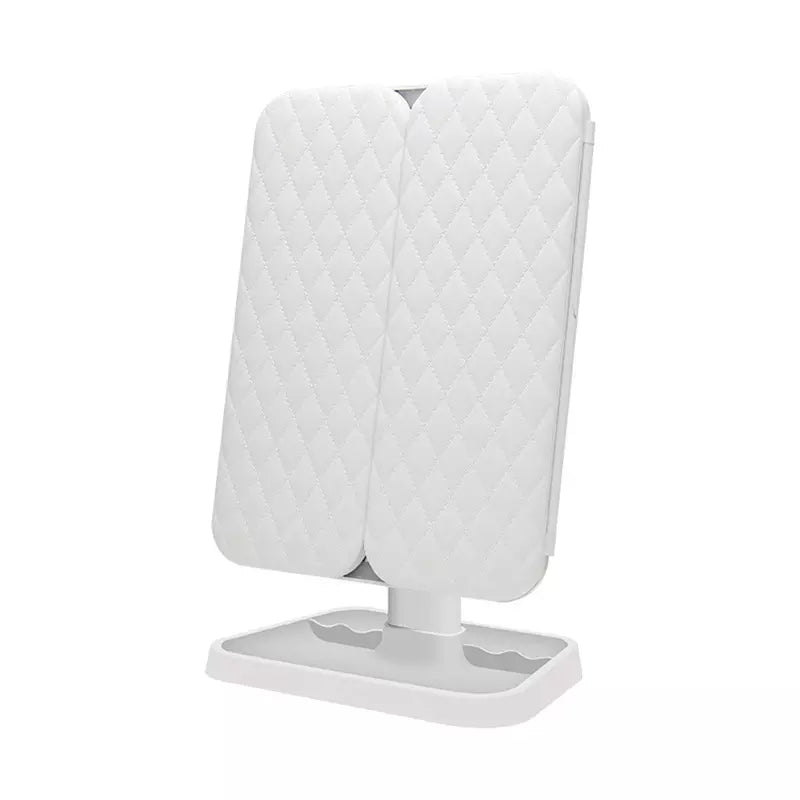 Makeup Mirror with LED Lighting – Adjustable Magnification and Stylish Storage Base