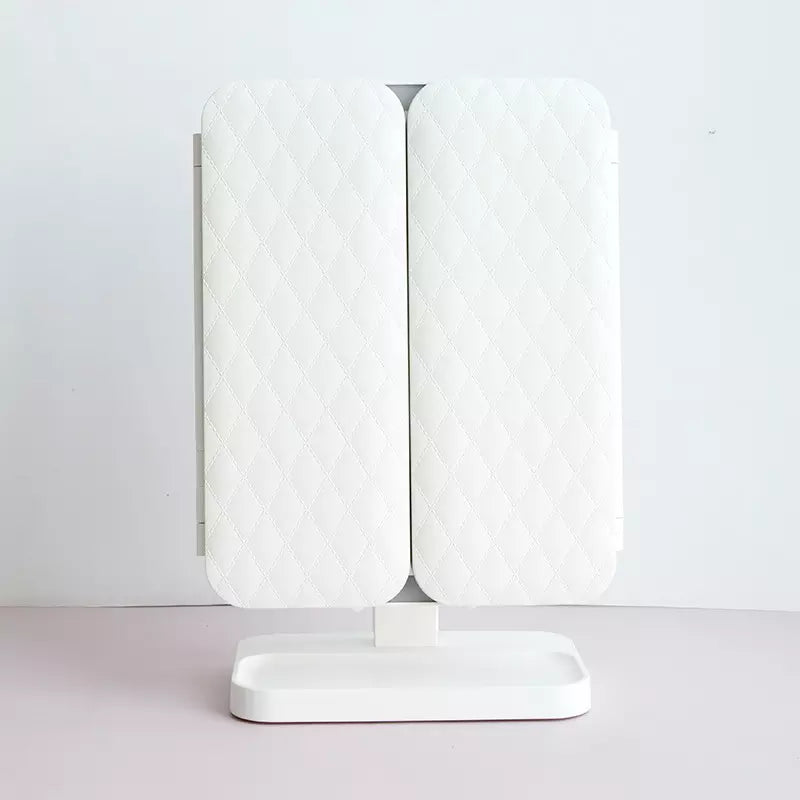 Makeup Mirror with LED Lighting – Adjustable Magnification and Stylish Storage Base