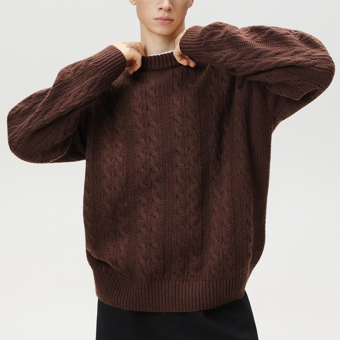 Image of Marc | Men's Cable Knit Crew Neck Sweater