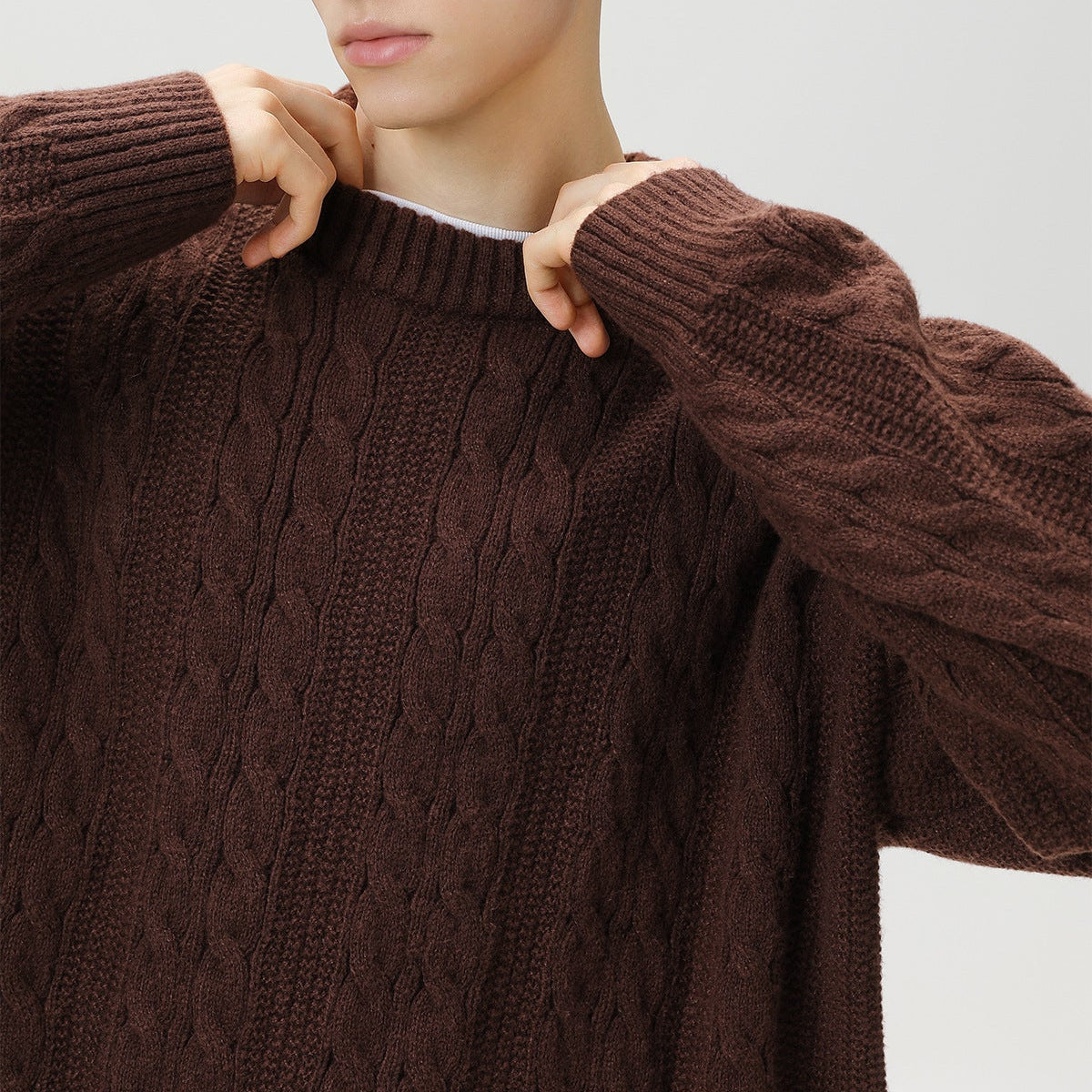 Image of Marc | Men's Cable Knit Crew Neck Sweater