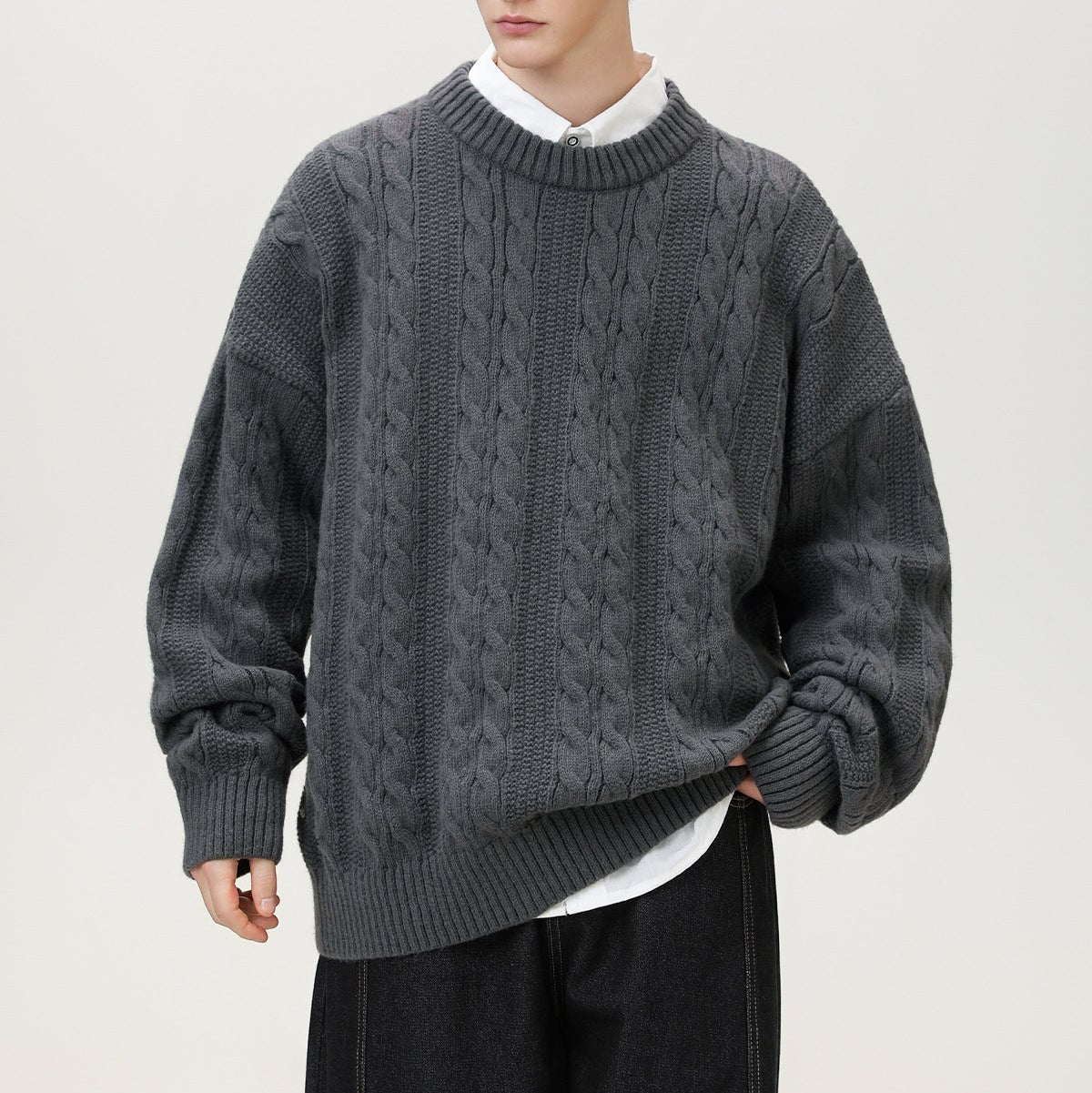 Image of Marc | Men's Cable Knit Crew Neck Sweater