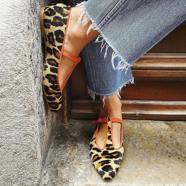 Image of Marcia | Women's Animal Print T-Strap Flat Shoes