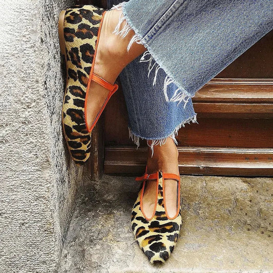 Image of Marcia | Women's Animal Print T-Strap Flat Shoes