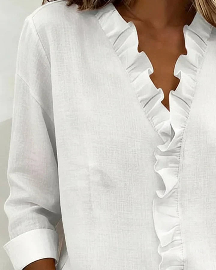 Image of Mariah | Women's Ruffle V-Neck Long Sleeve Blouse