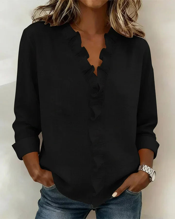 Image of Mariah | Women's Ruffle V-Neck Long Sleeve Blouse