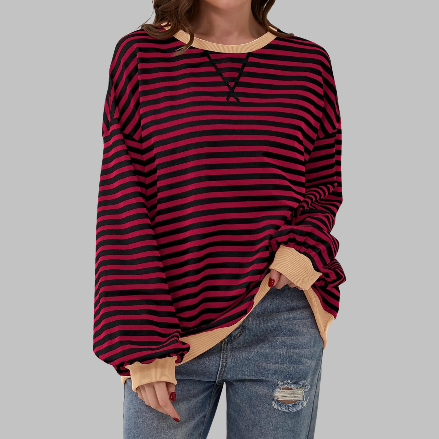 Image of Marilyn | Women's Striped Long Sleeve Crewneck Sweater