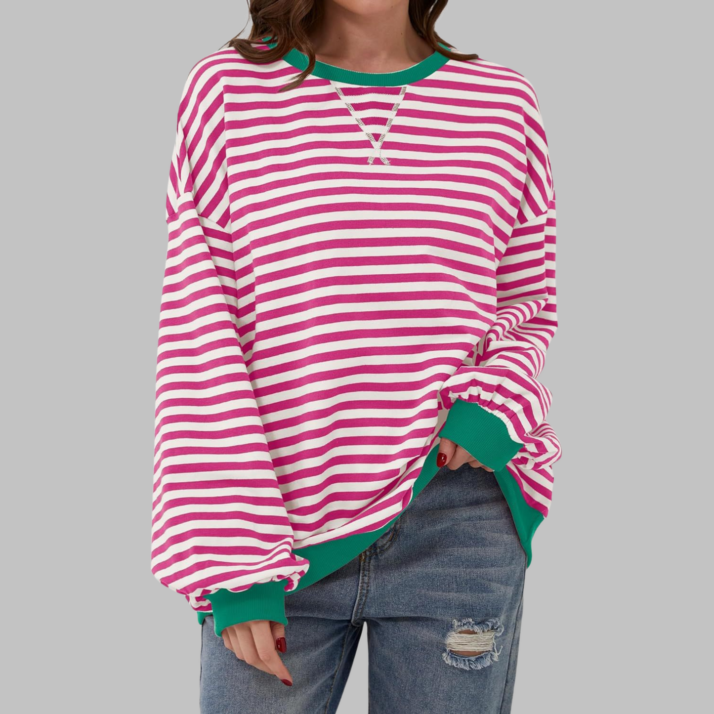 Image of Marilyn | Women's Striped Long Sleeve Crewneck Sweater