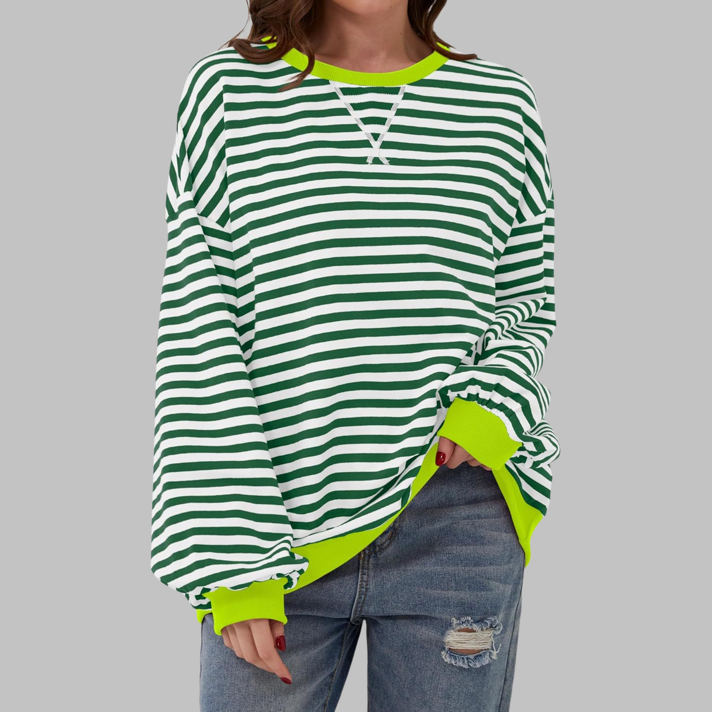 Image of Marilyn | Women's Striped Long Sleeve Crewneck Sweater