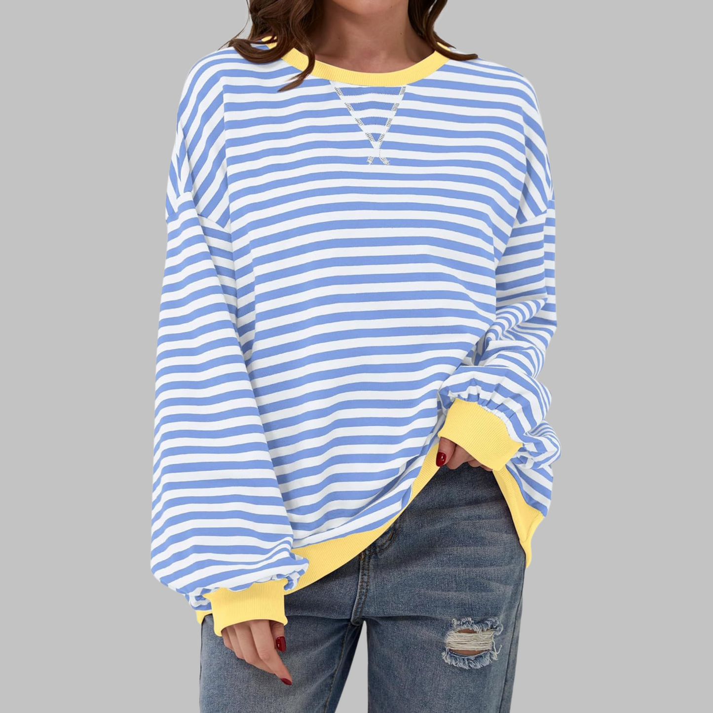 Image of Marilyn | Women's Striped Long Sleeve Crewneck Sweater