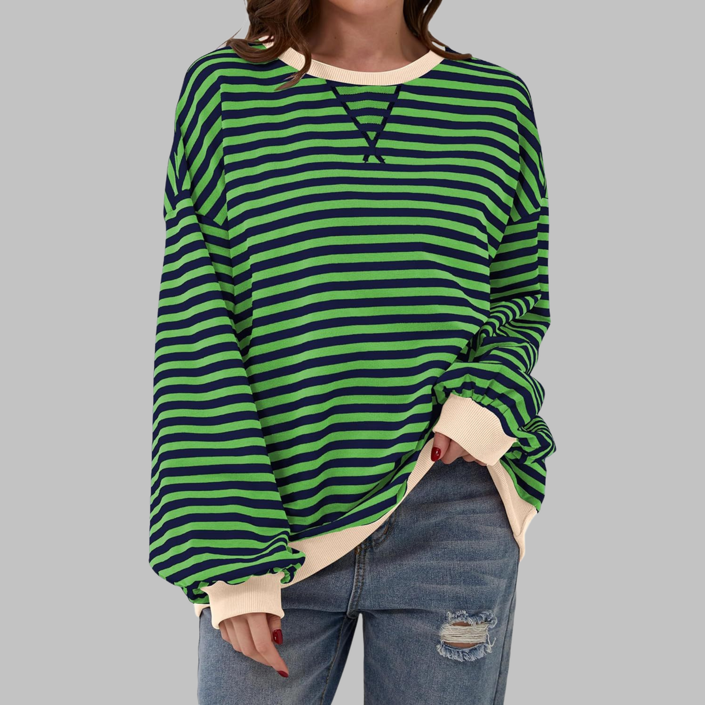 Image of Marilyn | Women's Striped Long Sleeve Crewneck Sweater