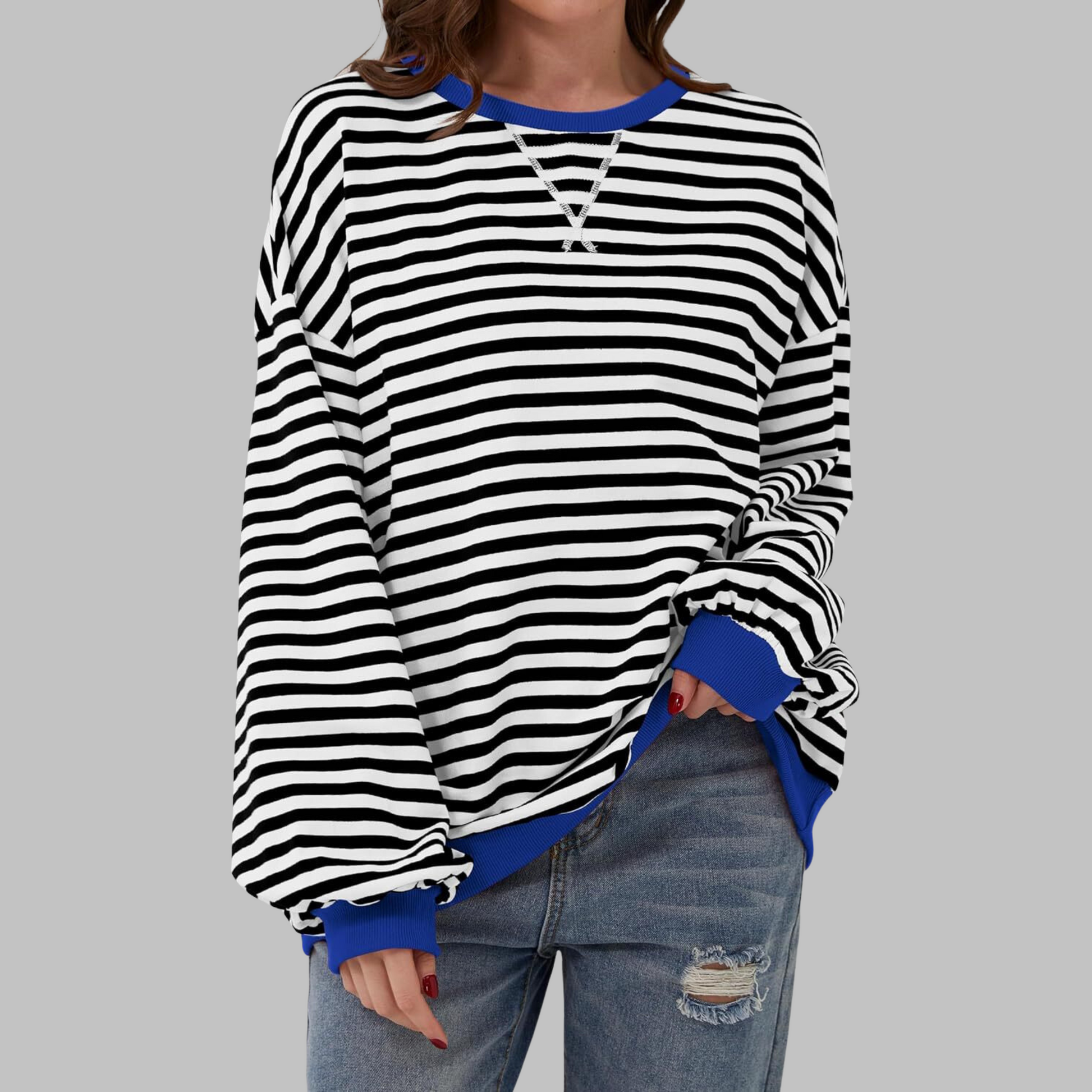 Image of Marilyn | Women's Striped Long Sleeve Crewneck Sweater