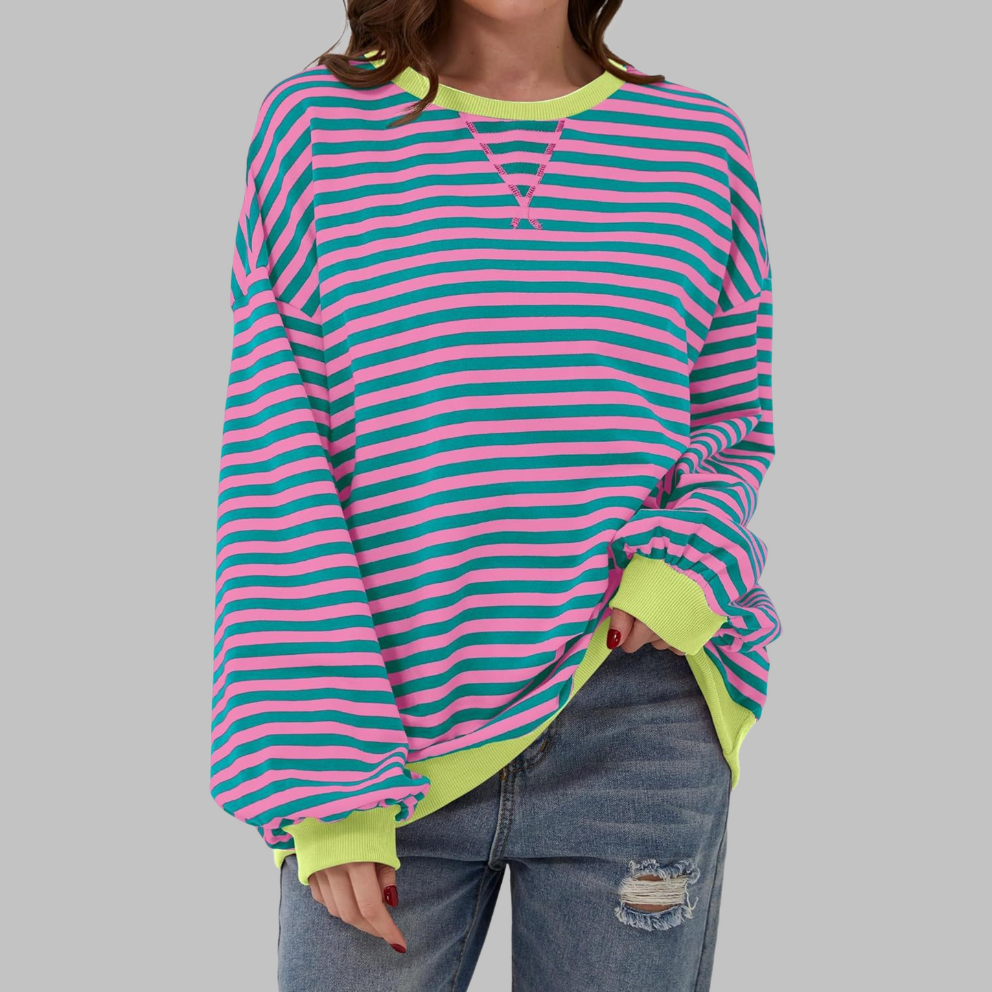 Image of Marilyn | Women's Striped Long Sleeve Crewneck Sweater
