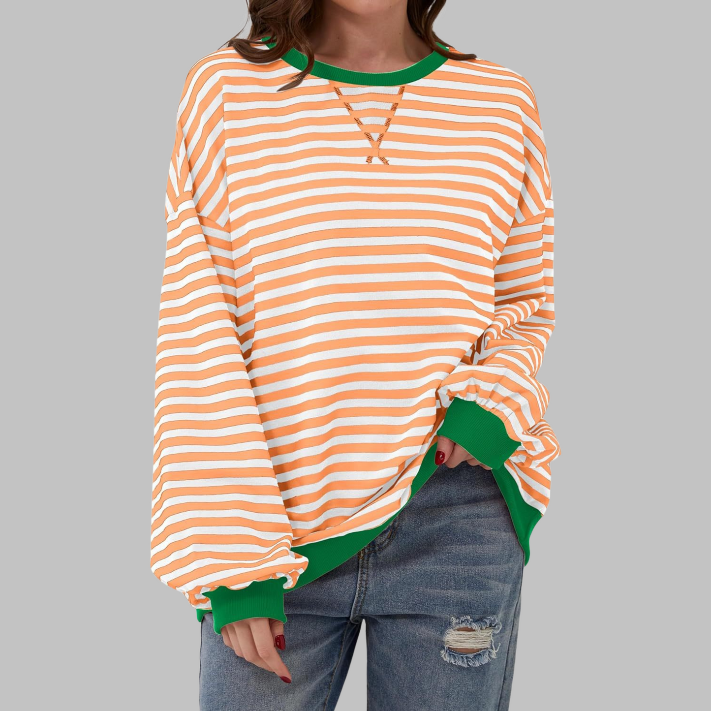 Image of Marilyn | Women's Striped Long Sleeve Crewneck Sweater