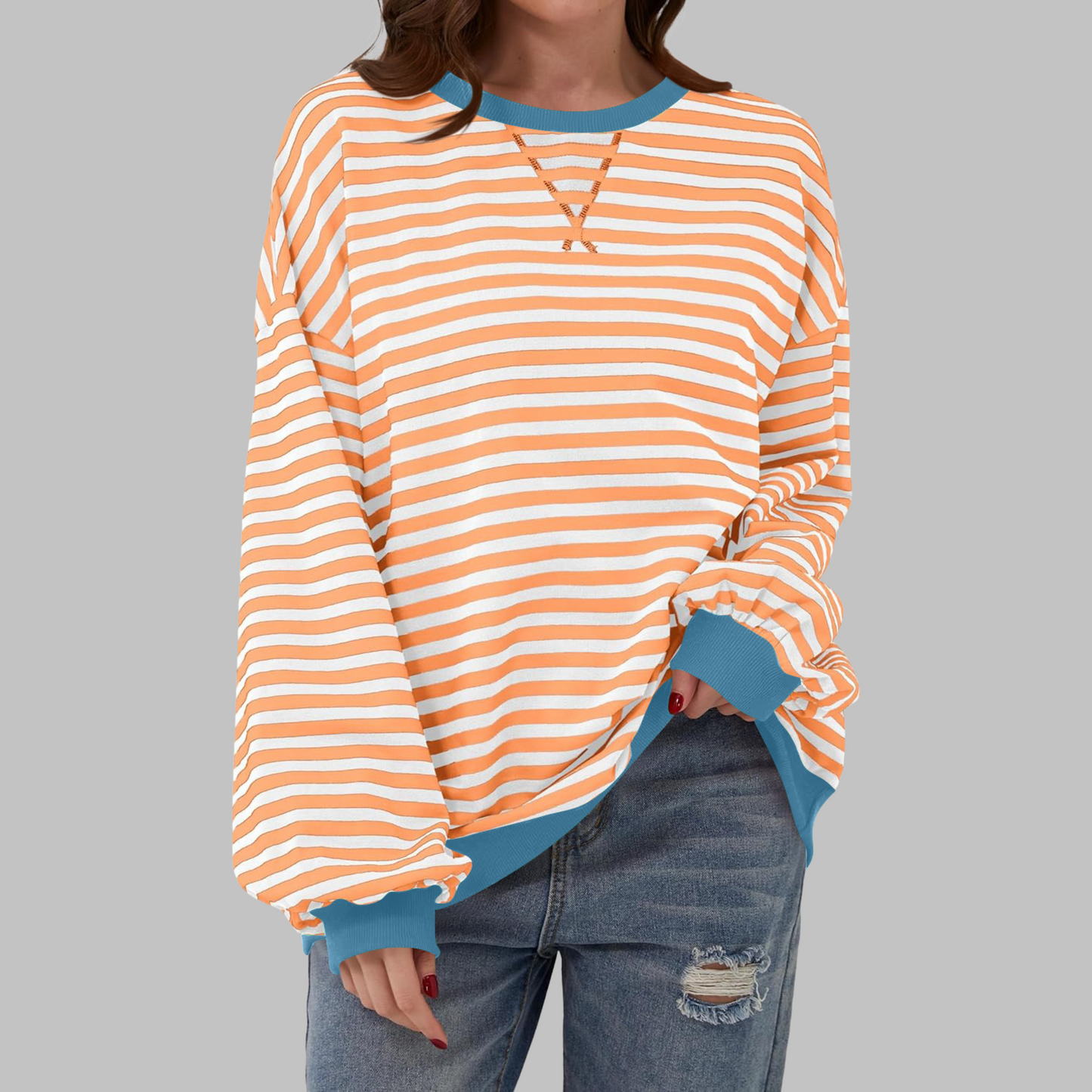 Image of Marilyn | Women's Striped Long Sleeve Crewneck Sweater