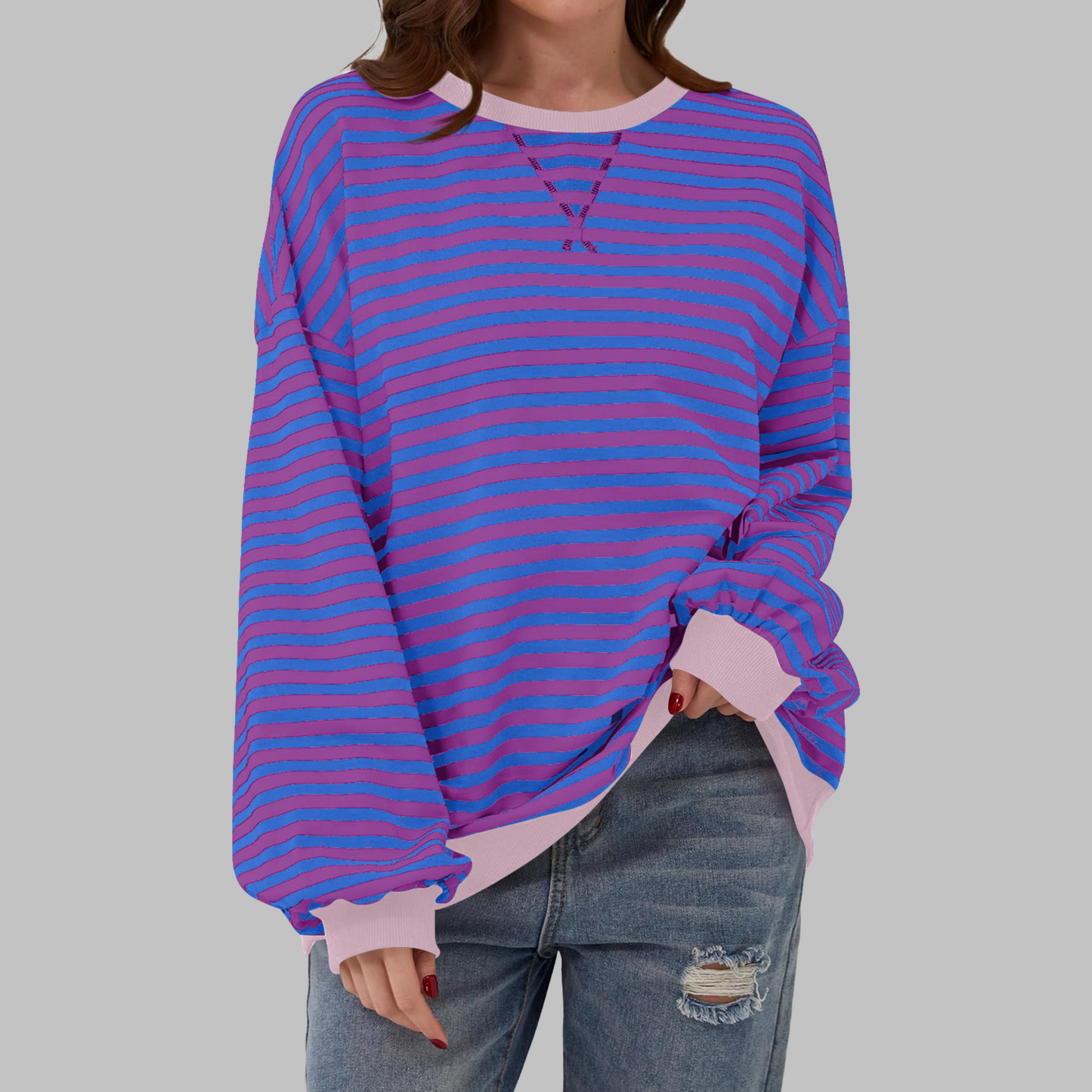 Image of Marilyn | Women's Striped Long Sleeve Crewneck Sweater