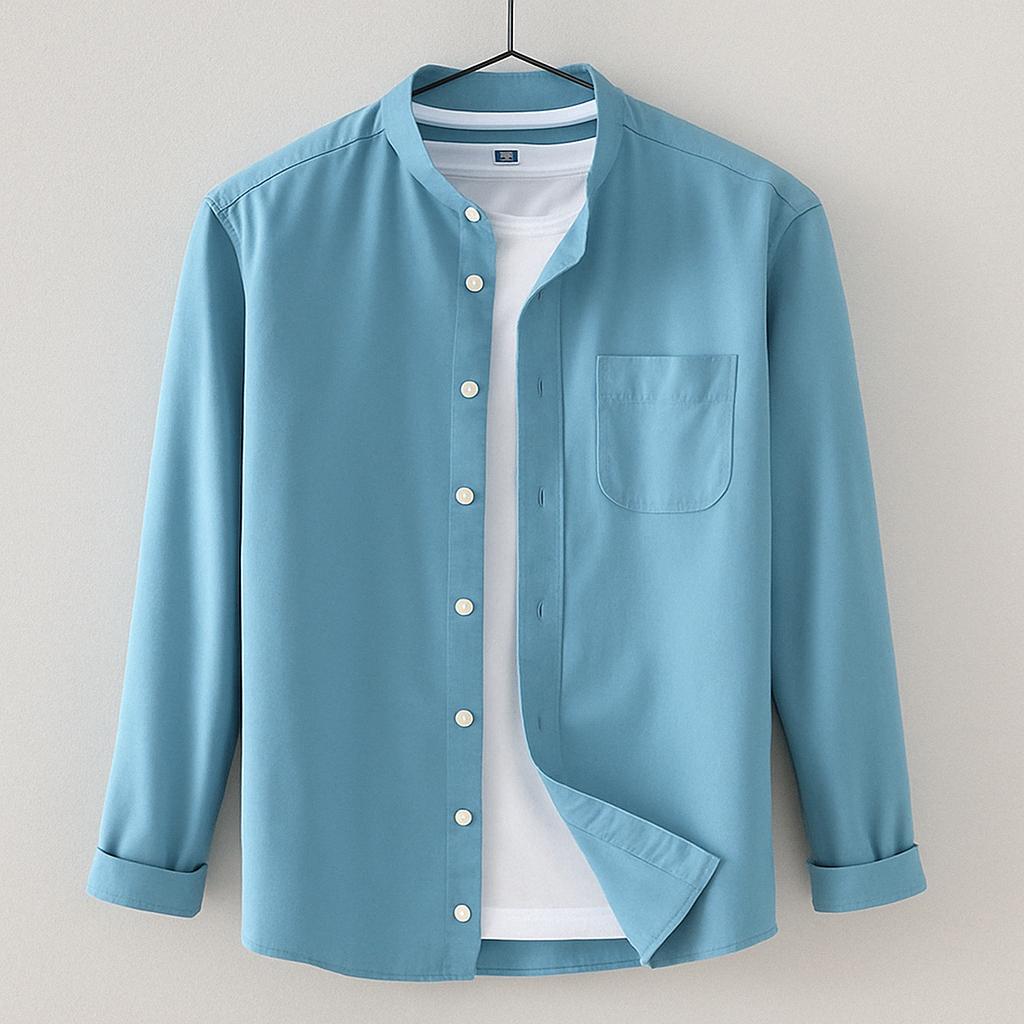 Image of Mathew | Men's Long Sleeve Band Collar Button-Down Shirt