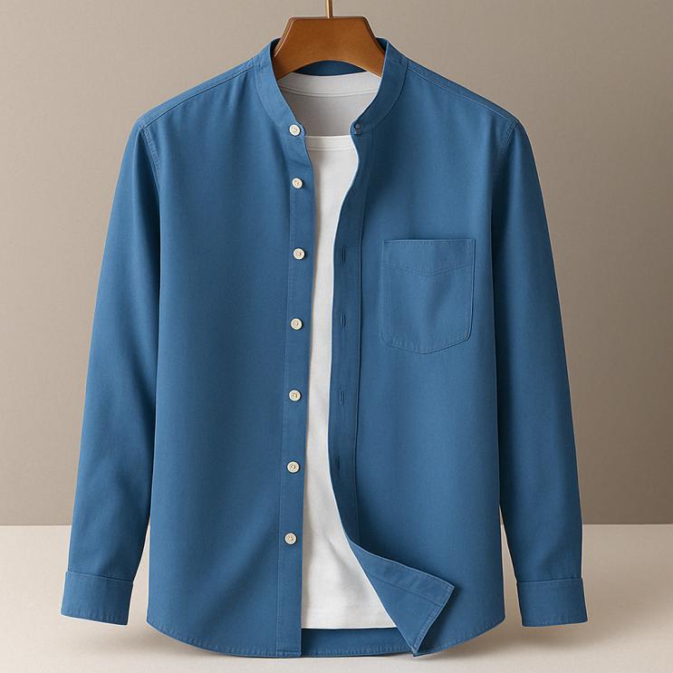 Image of Mathew | Men's Long Sleeve Band Collar Button-Down Shirt