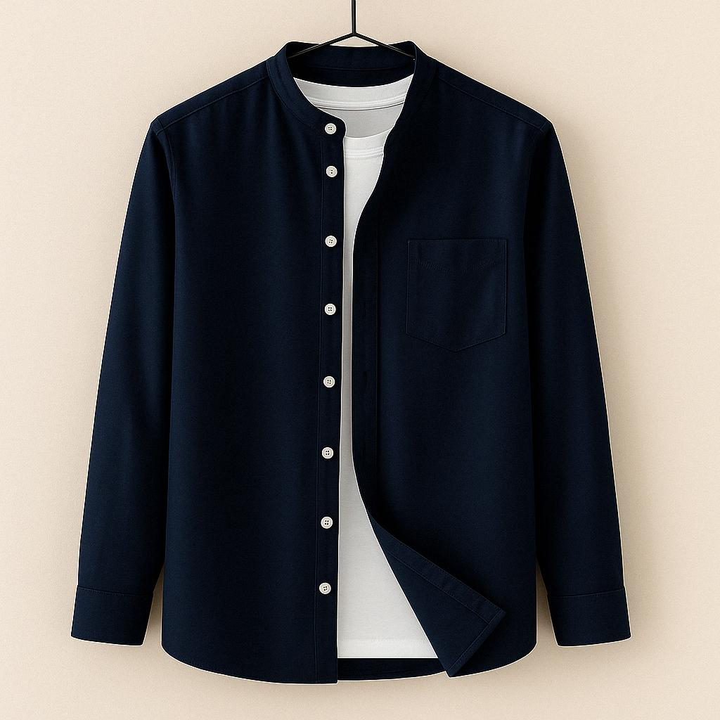 Image of Mathew | Men's Long Sleeve Band Collar Button-Down Shirt