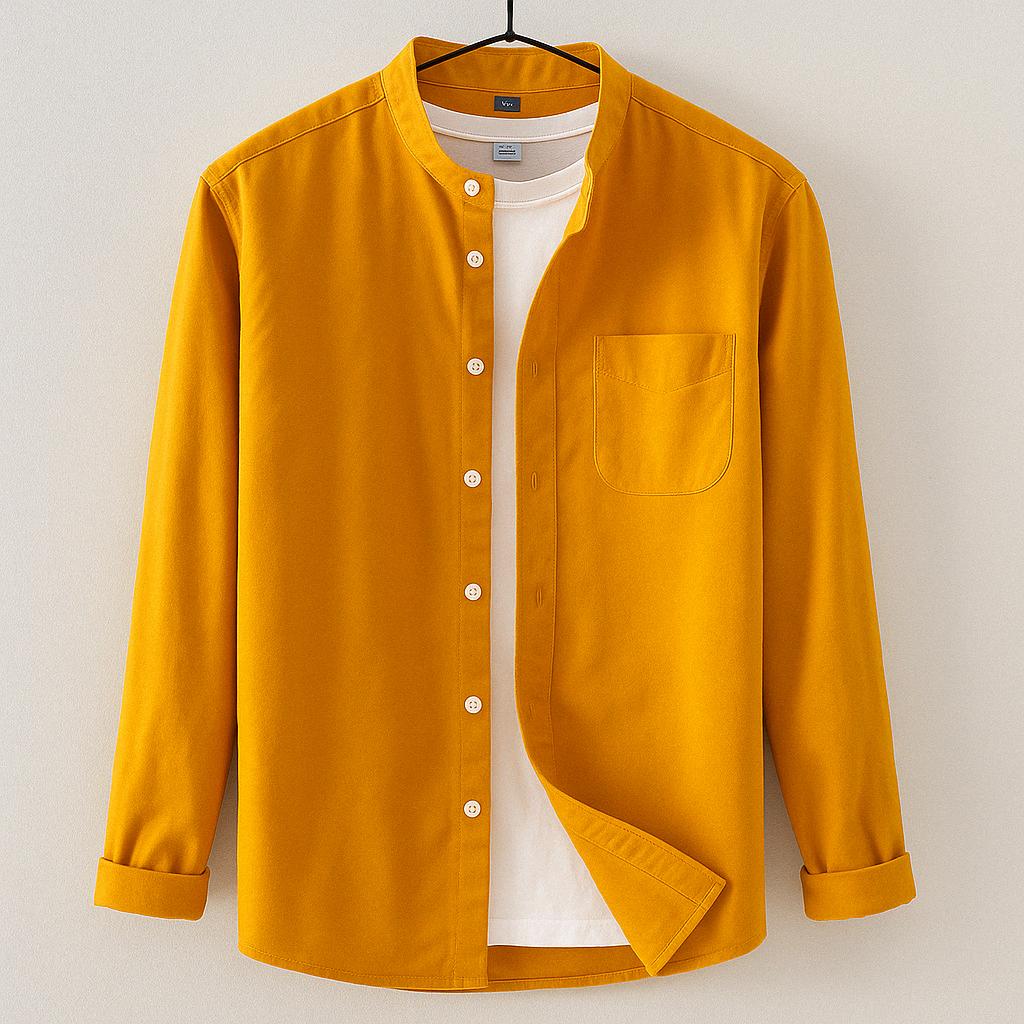 Image of Mathew | Men's Long Sleeve Band Collar Button-Down Shirt