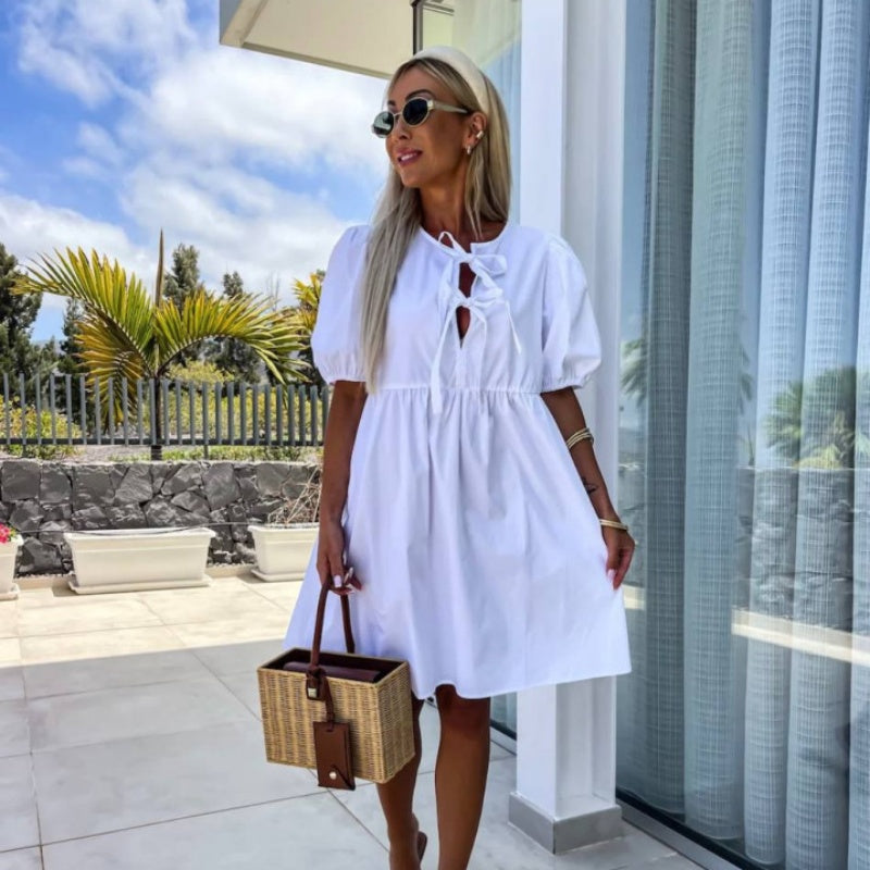 Image of Melanie | Women's Puff Sleeve A-Line Mini Dress