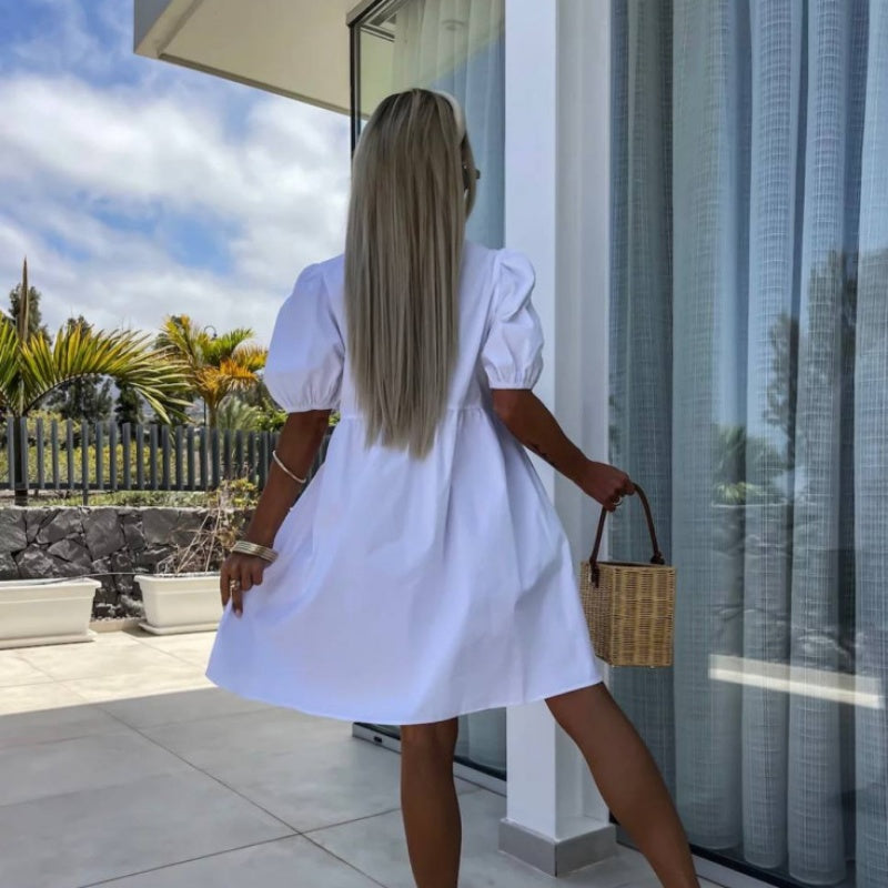 Image of Melanie | Women's Puff Sleeve A-Line Mini Dress