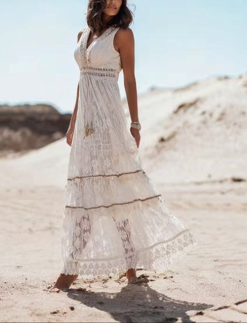 Image of Melissa | Women's Sleeveless Lace A-Line Maxi Dress