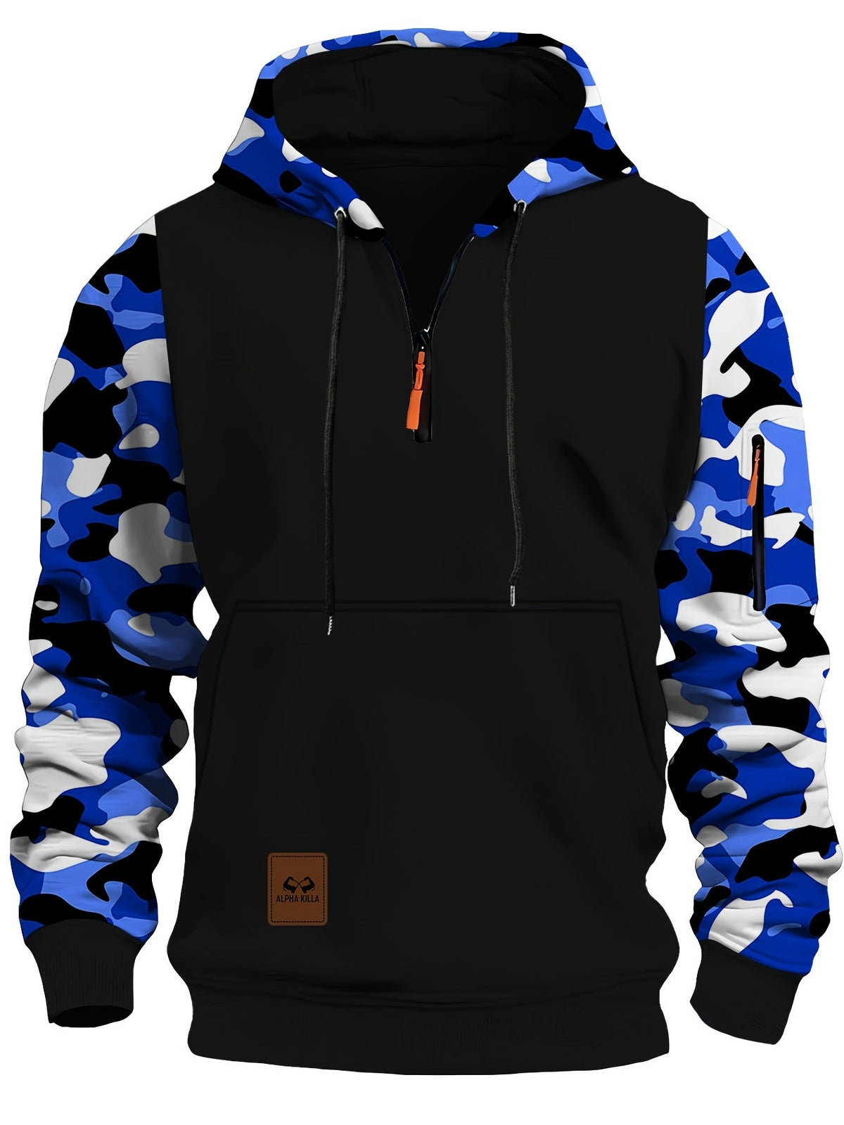 Men's Athletic Hooded Jacket with Camouflage Sleeves