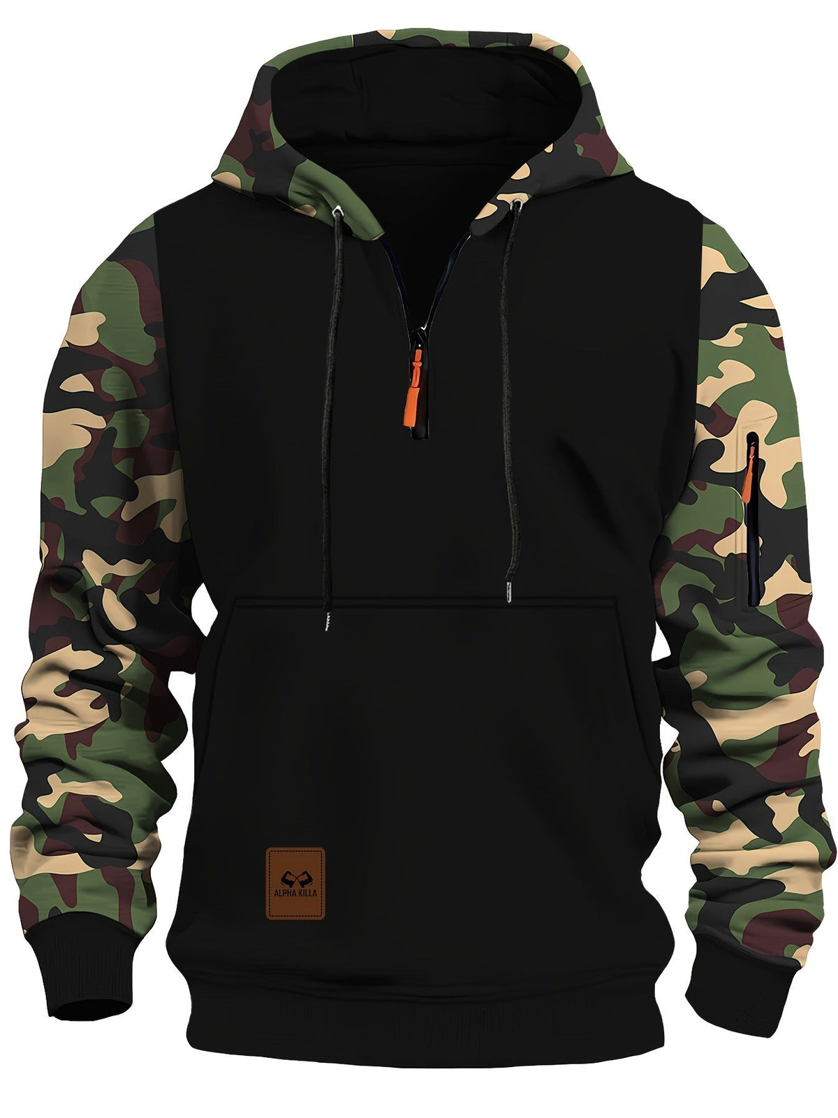 Men's Athletic Hooded Jacket with Camouflage Sleeves