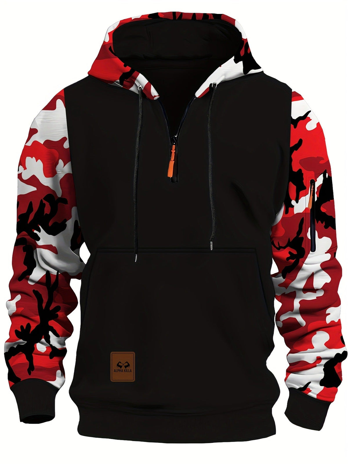 Men's Athletic Hooded Jacket with Camouflage Sleeves