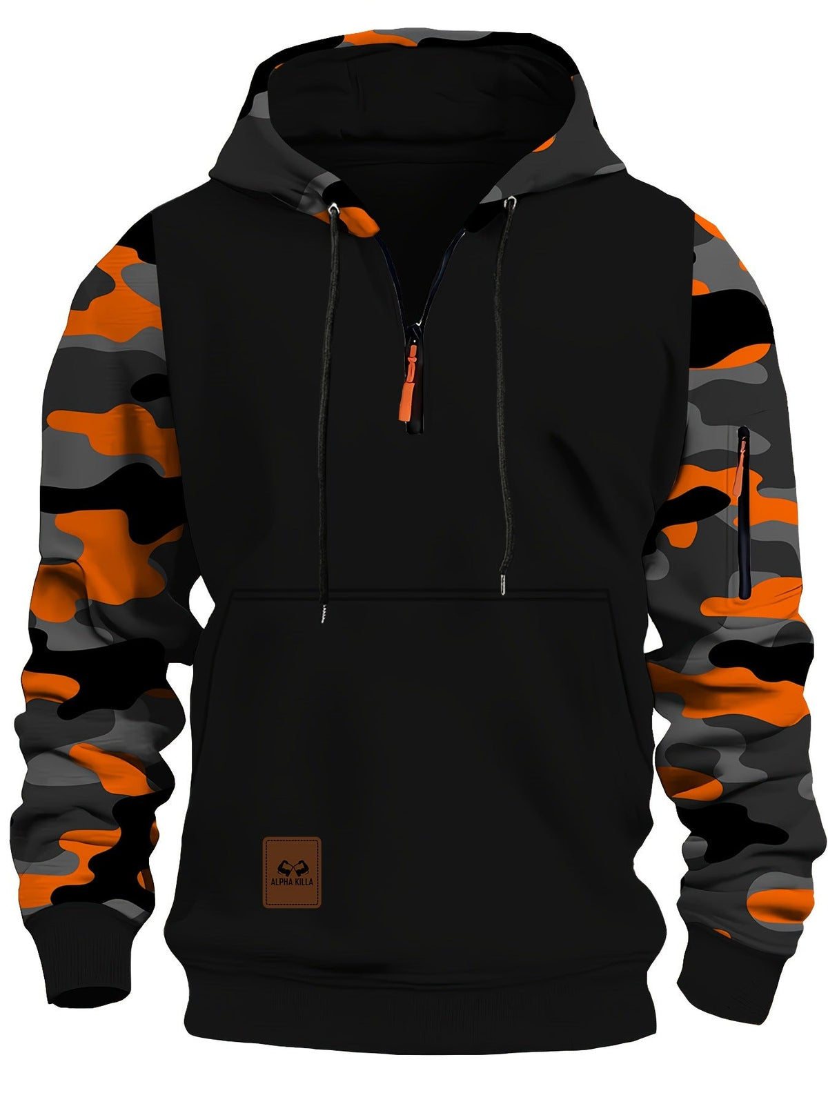 Men's Athletic Hooded Jacket with Camouflage Sleeves