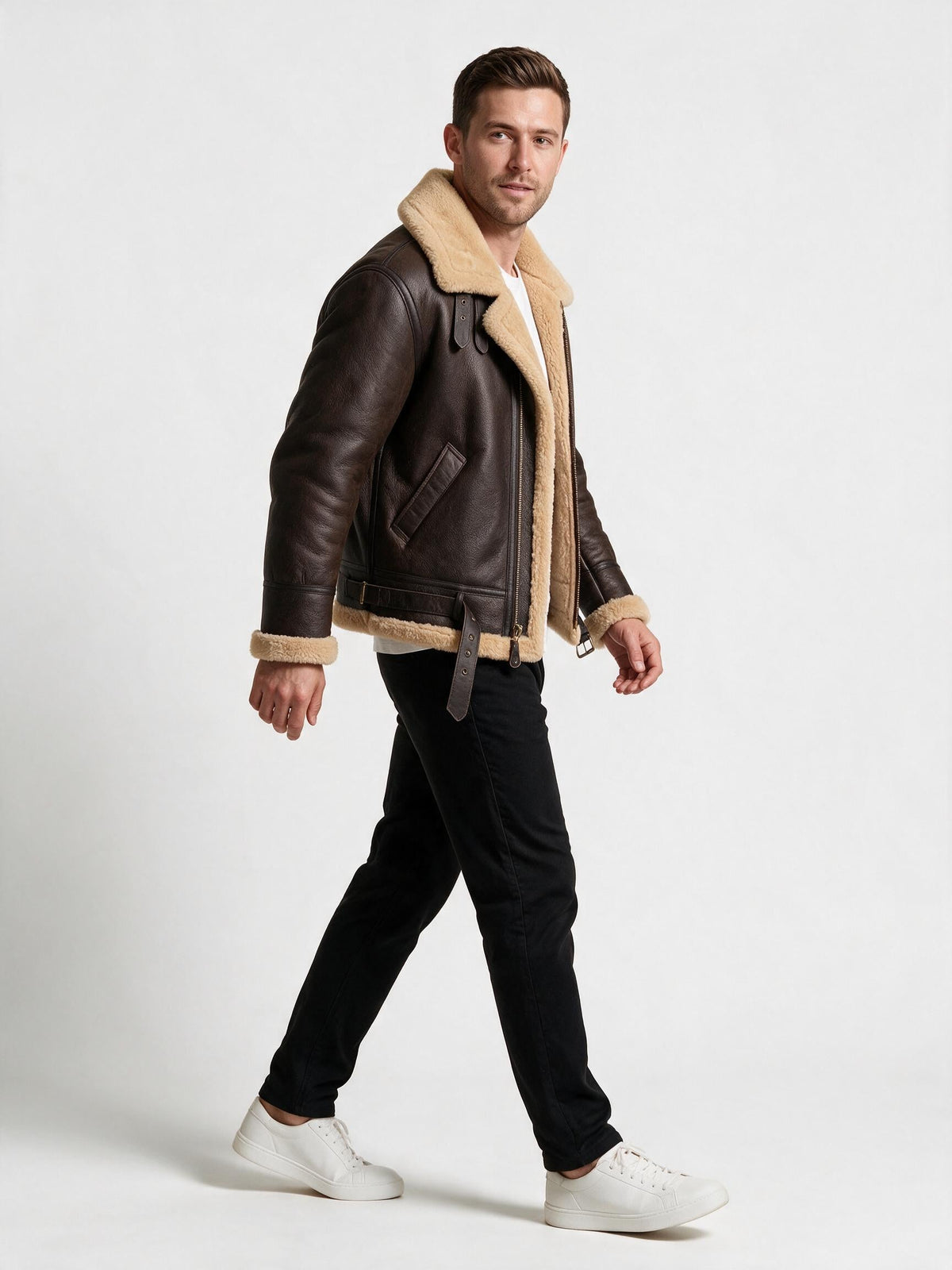 Men's Aviator Jacket with Wide Collar