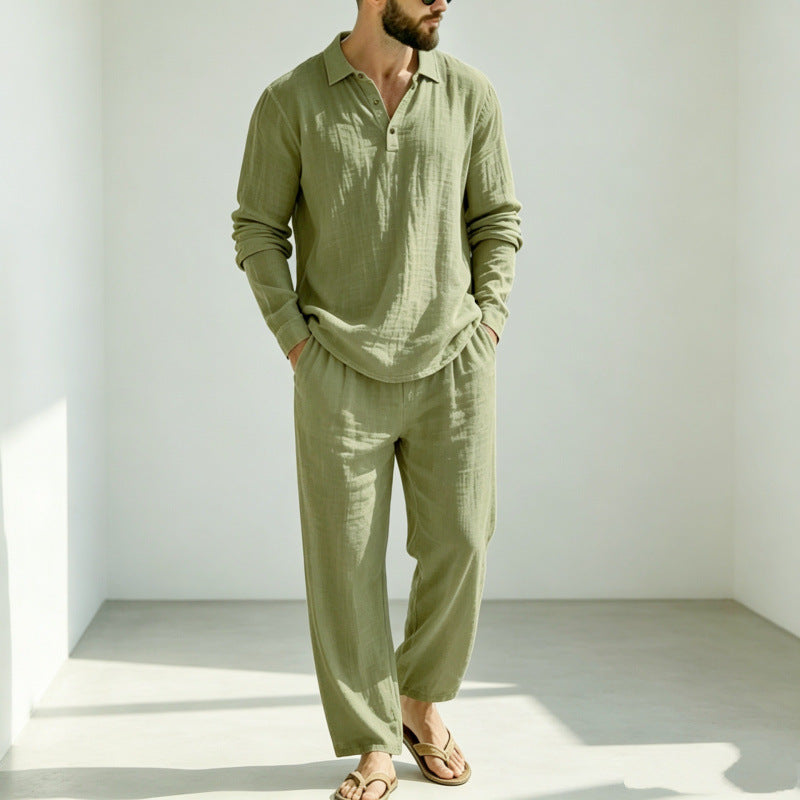 Men's Casual Linen Pajama Set