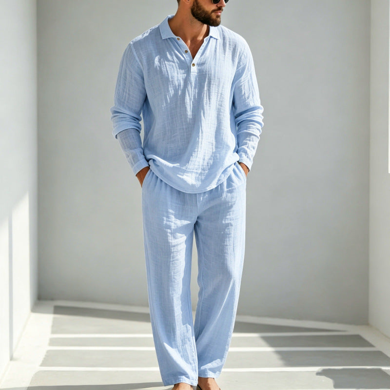 Men's Casual Linen Pajama Set