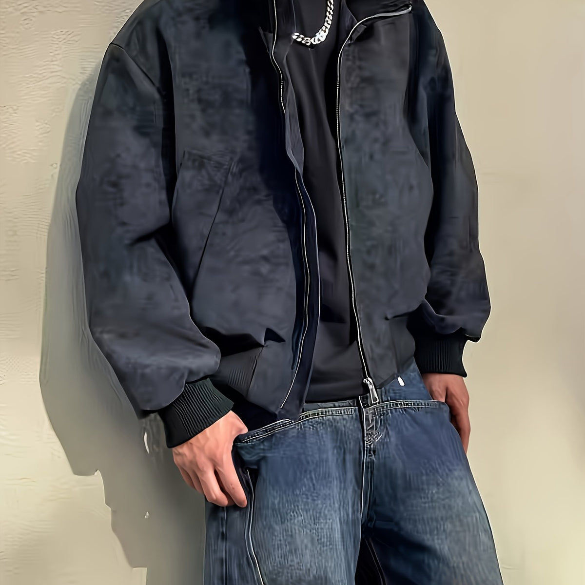 Men's Casual Stand-Collar Zip-Up Bomber Jacket